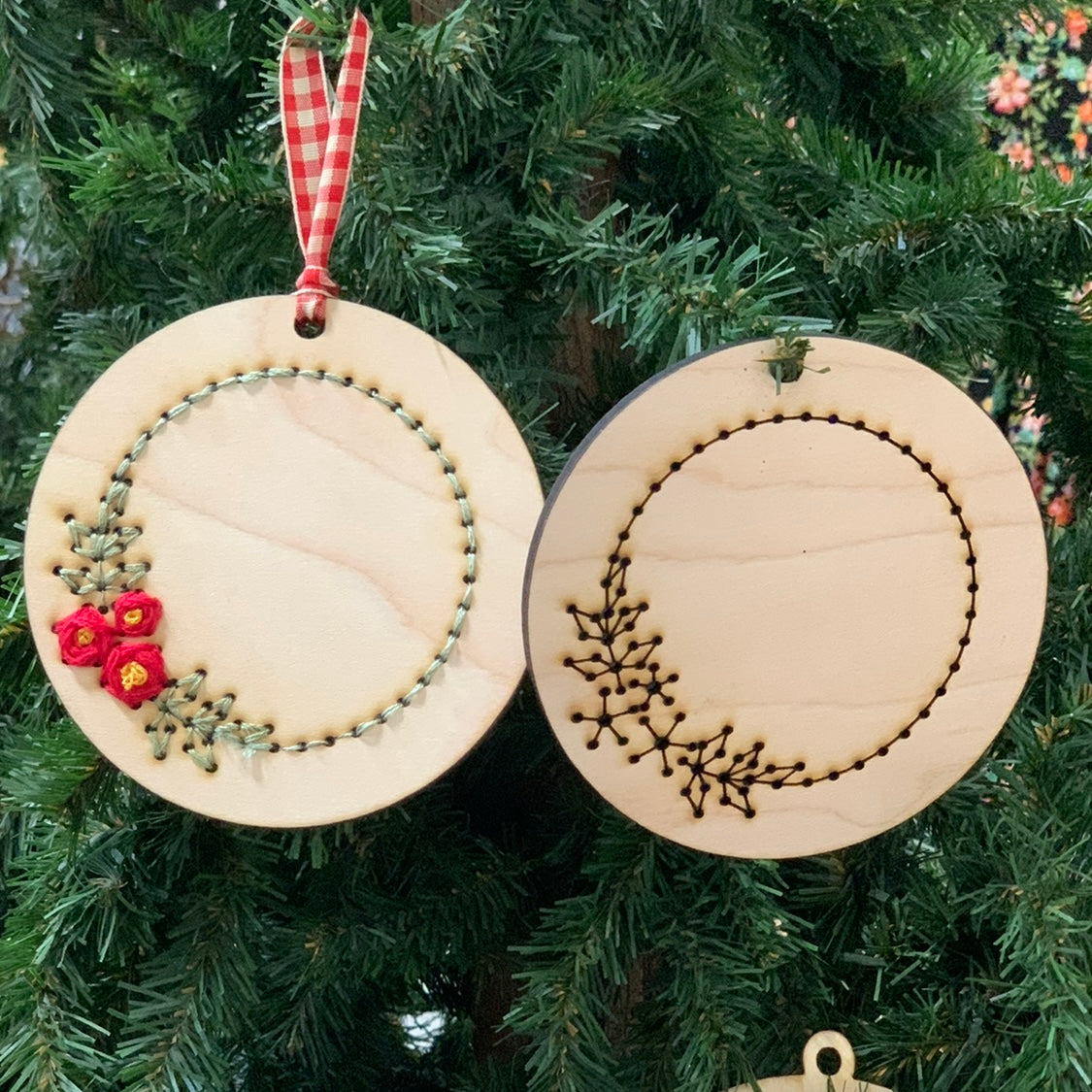 Christmas Wreath Full Foliage Ornament Set of 3 DIY Embroidery Boards